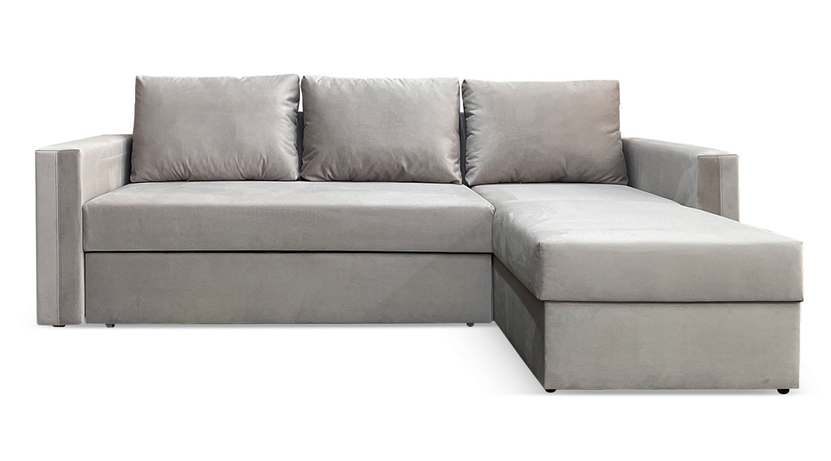 Диван угловой Лунден Бежево-серый велюр